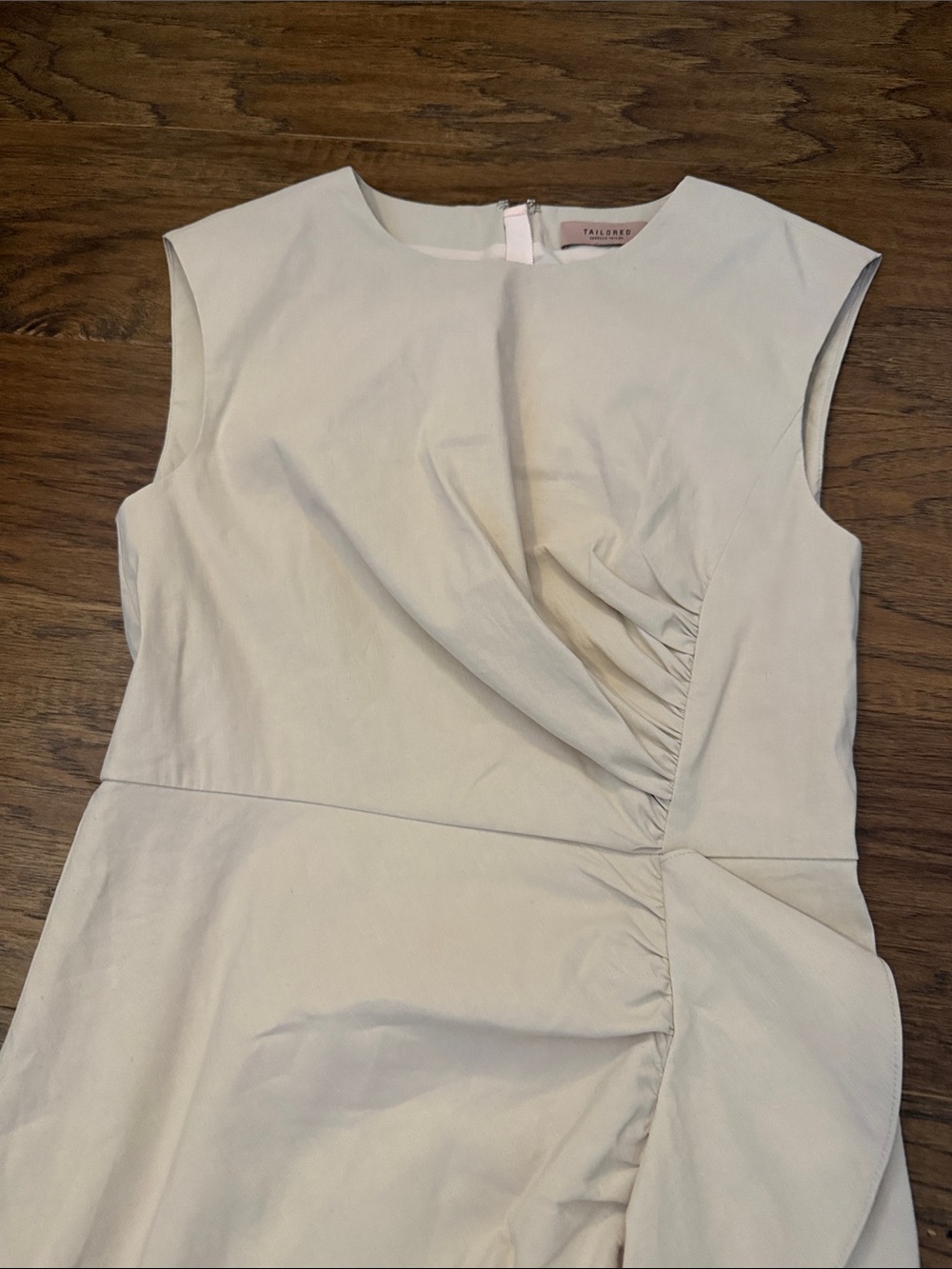 Tailored by Rebecca Taylor Cream Ruched Ruffle Midi Sheath Dress - Picture 4 of 13